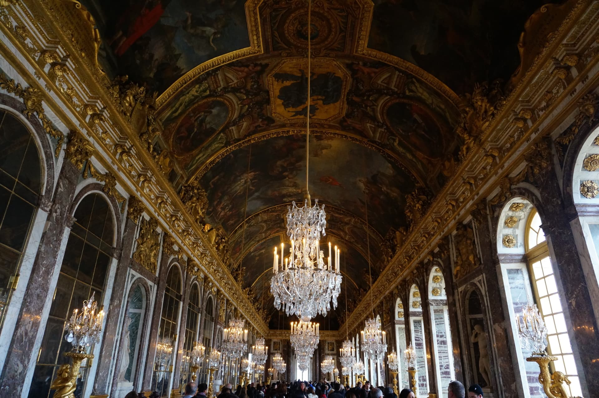 The Hall of Mirrors and its crystal chandeliers