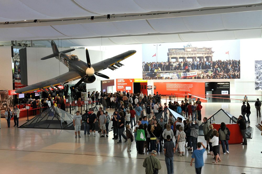 Spitfire suspended in the Caen Memorial hall