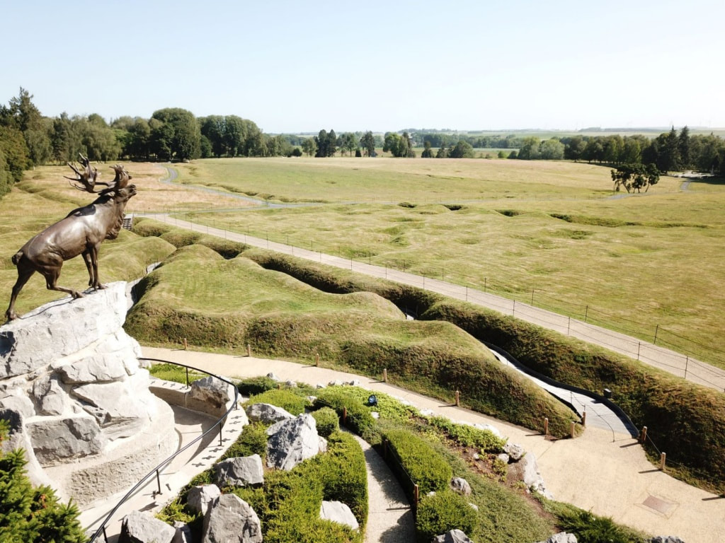 Caribou memorial and preserved trenches at Beaumont-Hamel