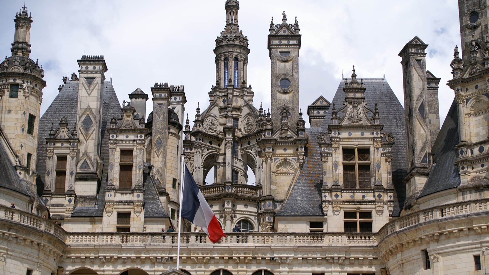 Chambord's carved rooftop skyline